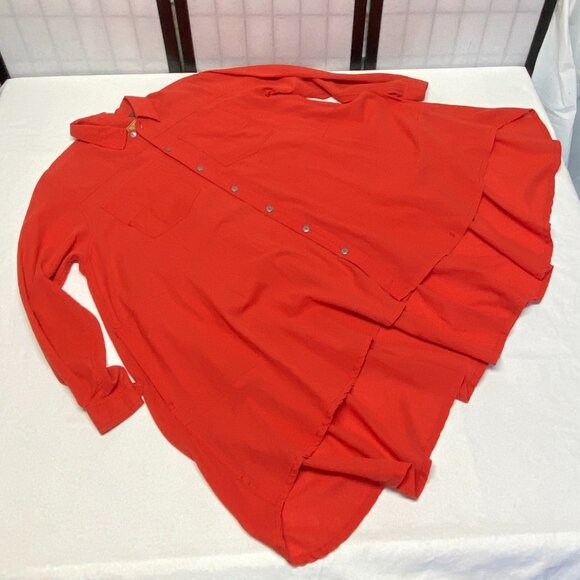 LizWear Button Front Collared Pocket Hi Low Safari Shirtdress S Long Sleeve Red - Picture 9 of 14